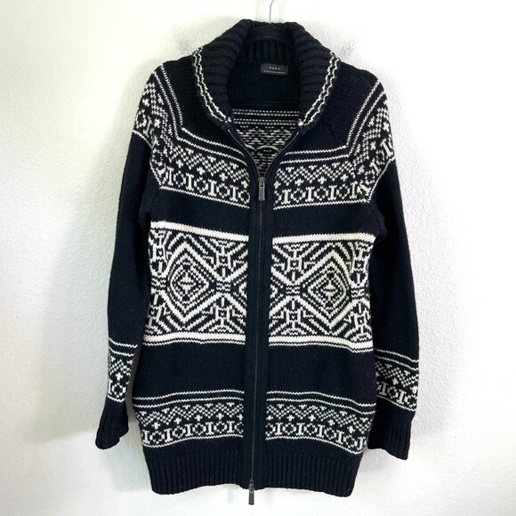 ZARA Mens Medium Shawl Collar Zip Up Cardigan Sweater Wool Blend Knit Aztec - Picture 1 of 8